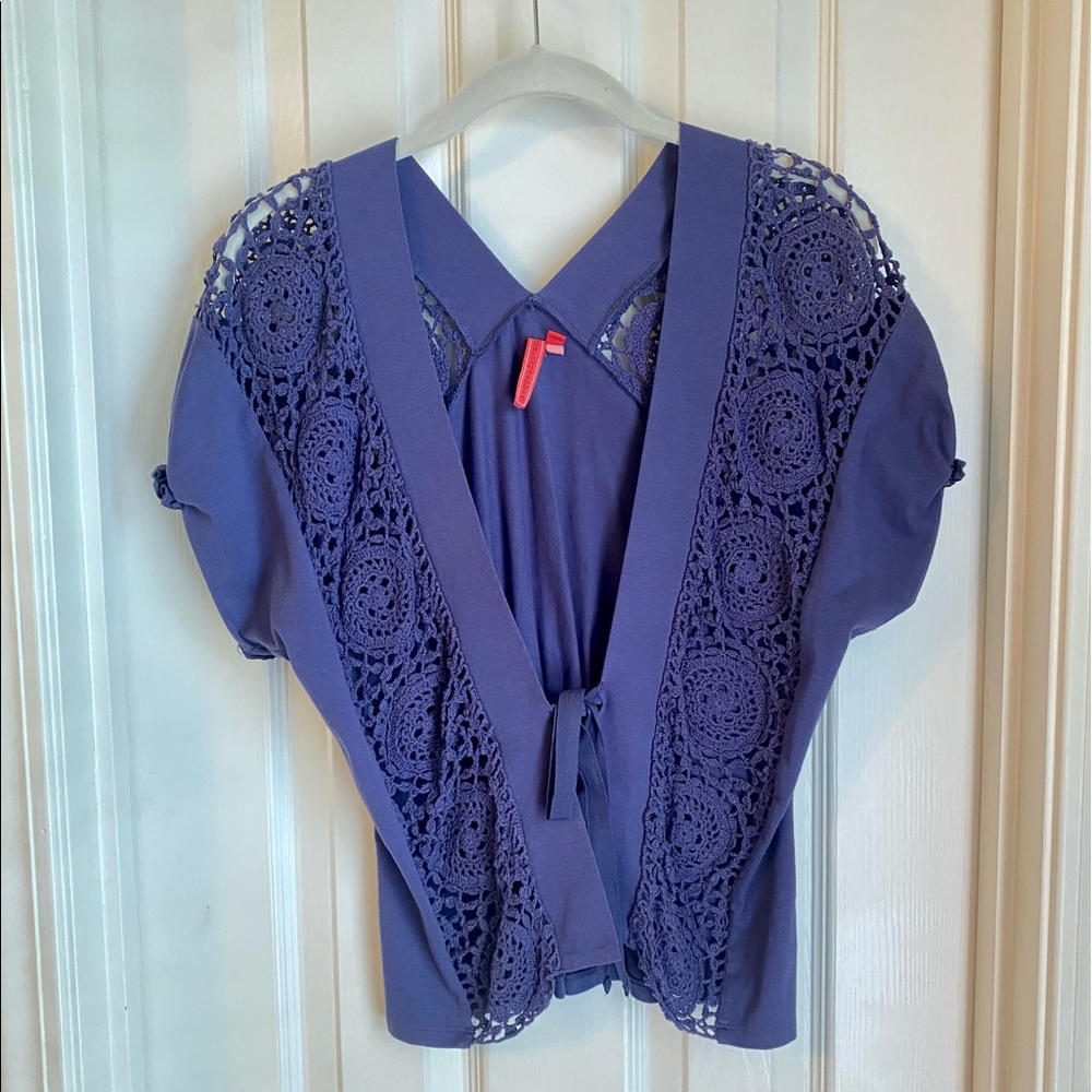 Anthropologie Short-sleeve Crochet Cardigan Sz M